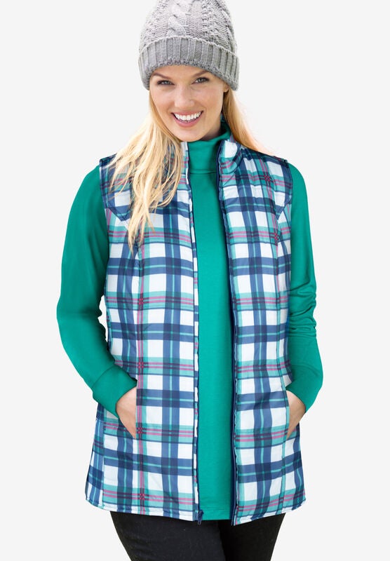 1X Woman Within Womens Plus Size Quilted Vest Ivory